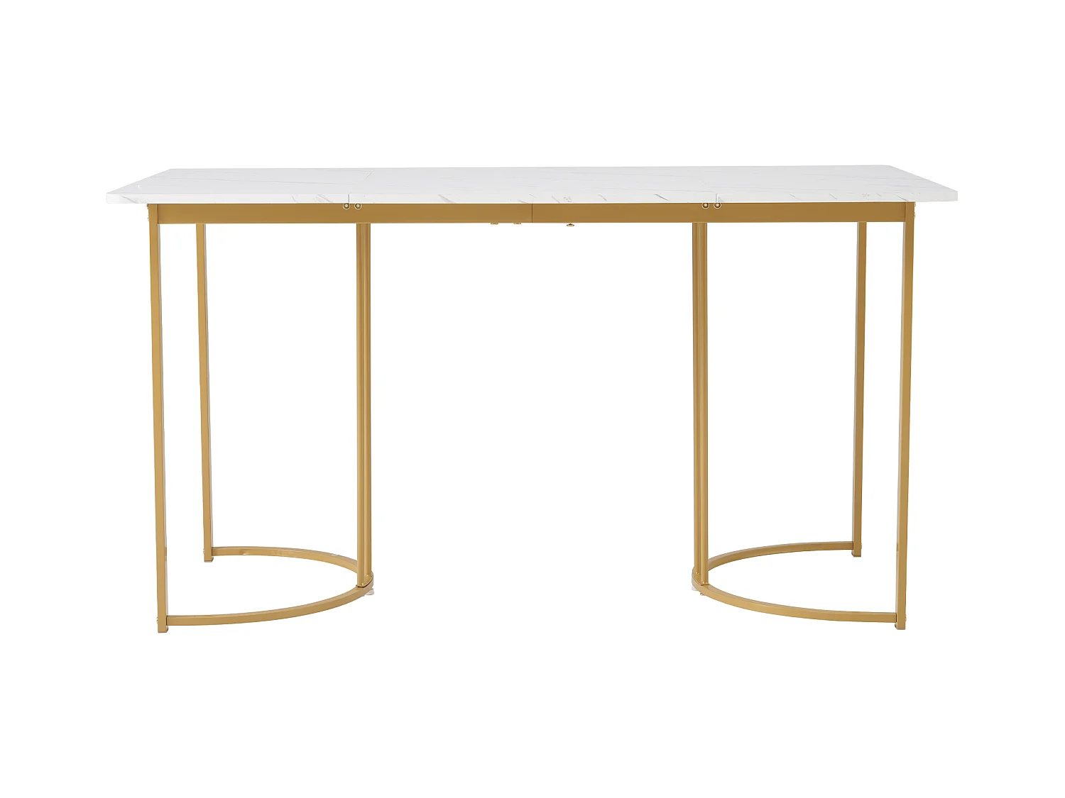 Conjunto de jantar de 5 peças, mesa de MDF 140×80 cm, pernas de metal dourado, cadeiras de linho cinza escuro