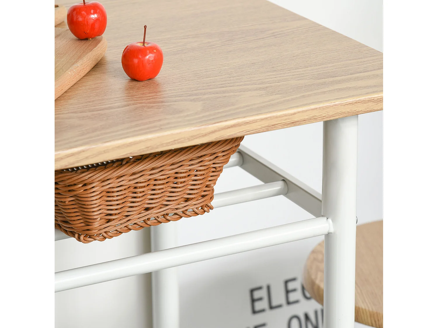 Conjunto de bar de 3 piezas con mesa de metal MDF y 2 taburetes para almacenaje de cocina y salón, roble blanco, 80 x 50 x 90 cm