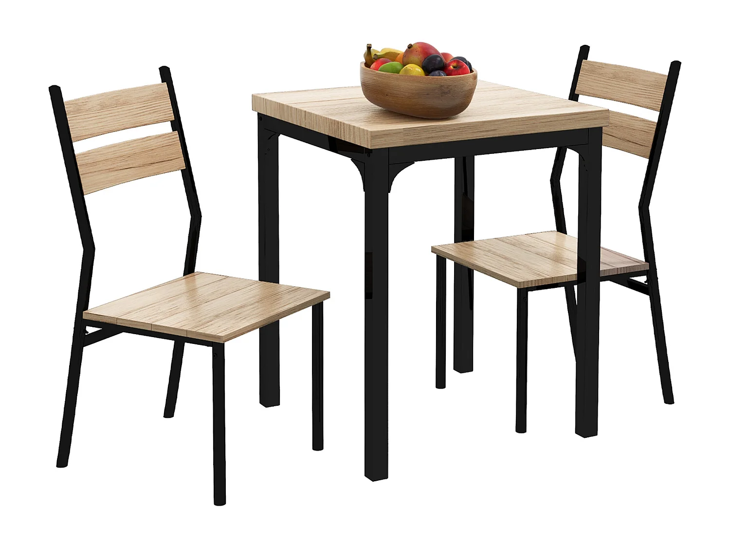 Tavolo completo 3 pezzi MDF metallo 1 tavolo 2 sedie cucina salone noir bois 60x60x76cm