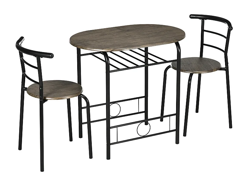 Tavolo completo 3 pezzi MDF metallo 1 tavolo 2 sedie cucina salon noir 80x53x74,5cm