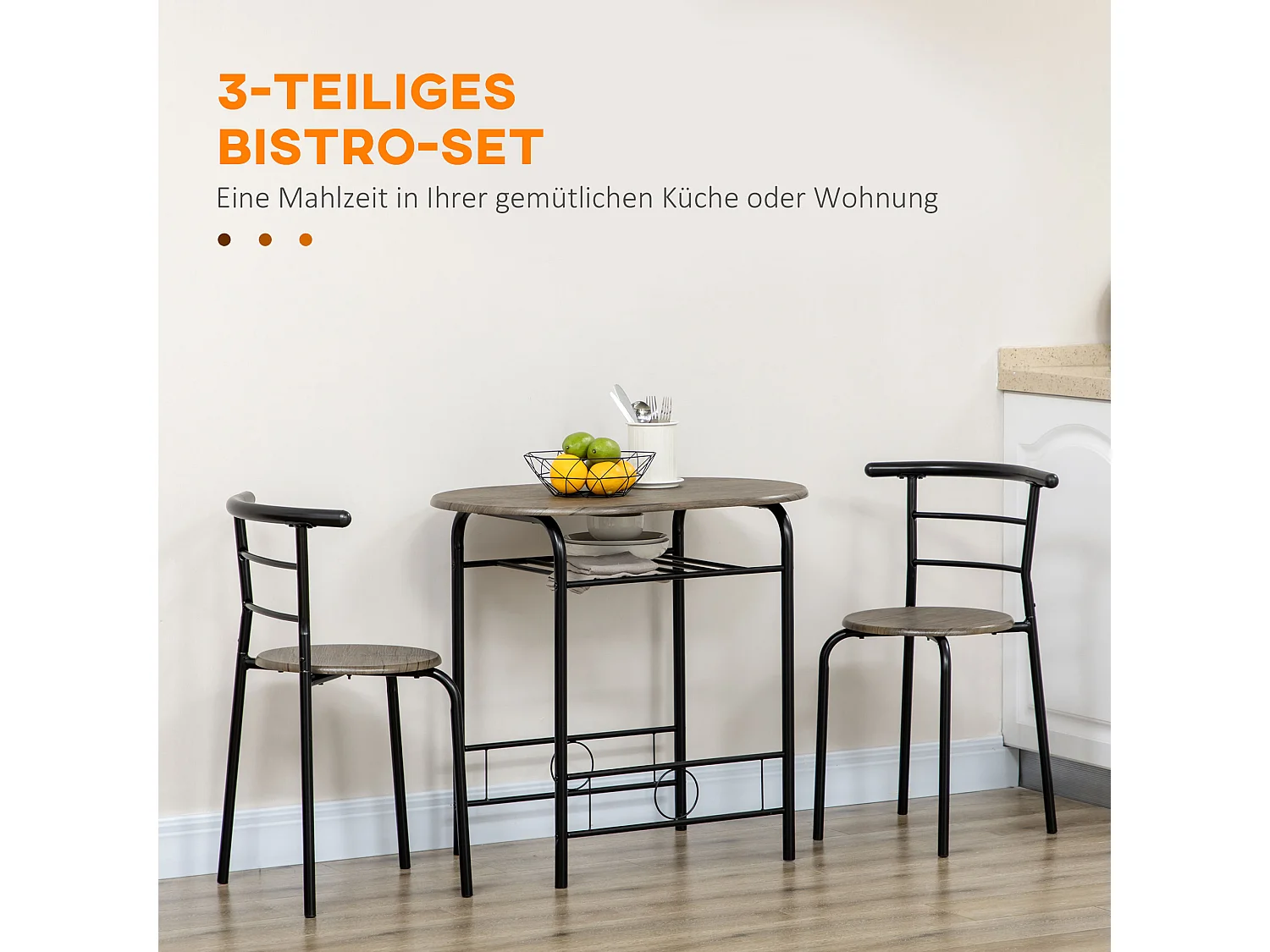 Conjunto de mesa 3 peças MDF metal 1 mesa 2 cadeiras cozinha sala preto 80x53x74,5cm