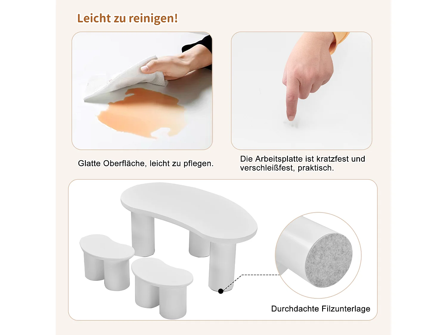 Mesa de Centro Meia Lua 107×57 cm MDF PVC 2 Bancos Moderna Sala de Estar Branca