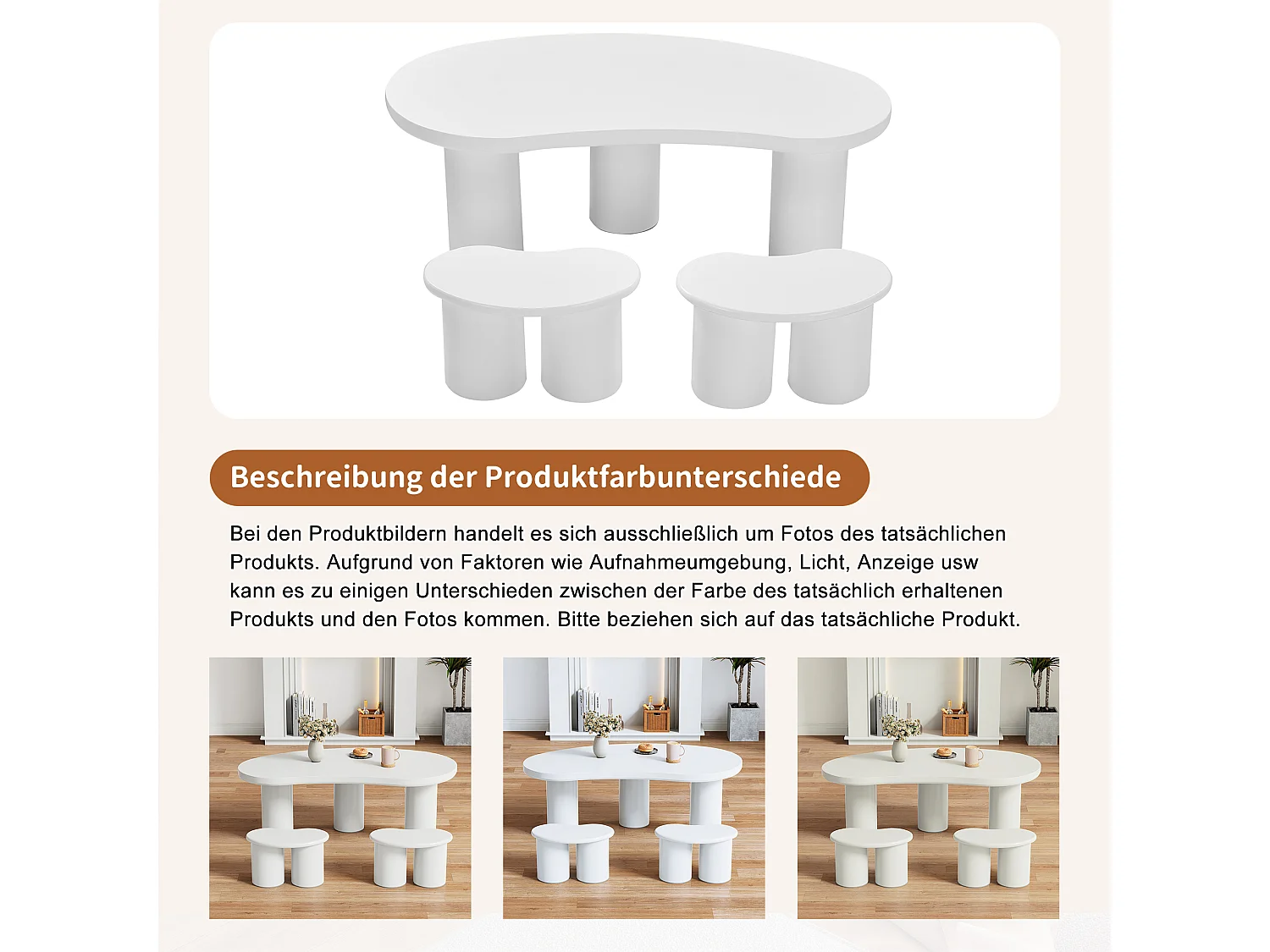 Mesa de Centro Meia Lua 107×57 cm MDF PVC 2 Bancos Moderna Sala de Estar Branca