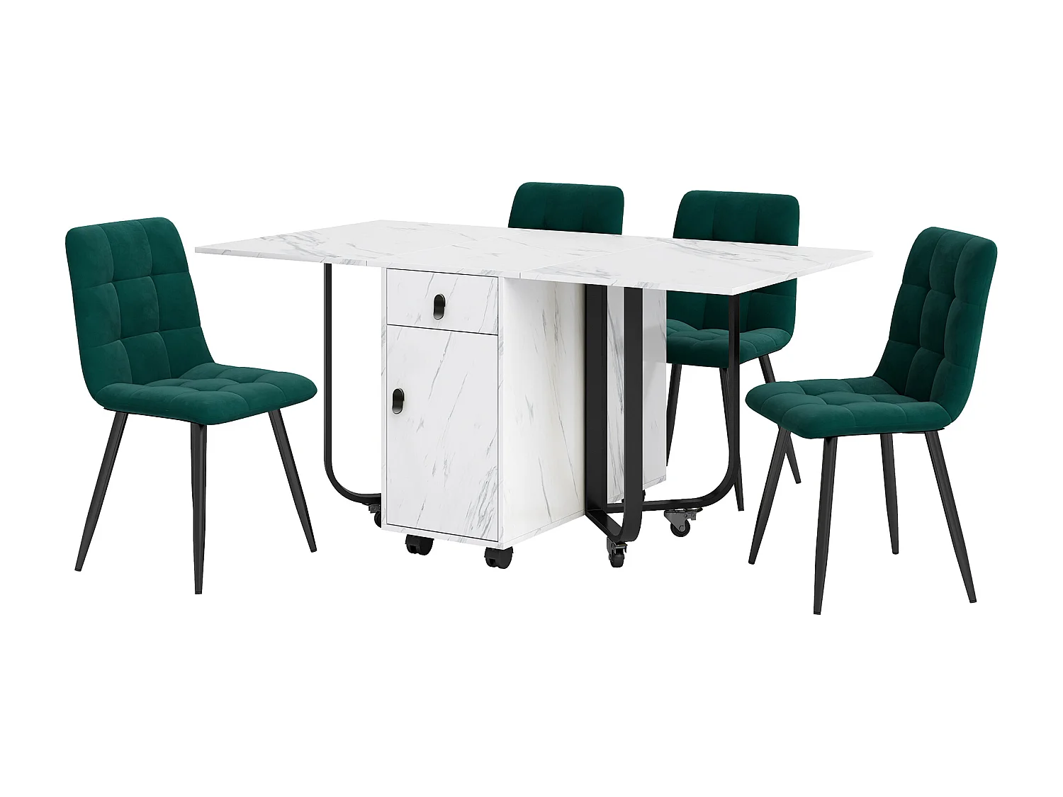 Conjunto de mesa plegable de MDF de 150×80 cm + 4 sillas de terciopelo negro