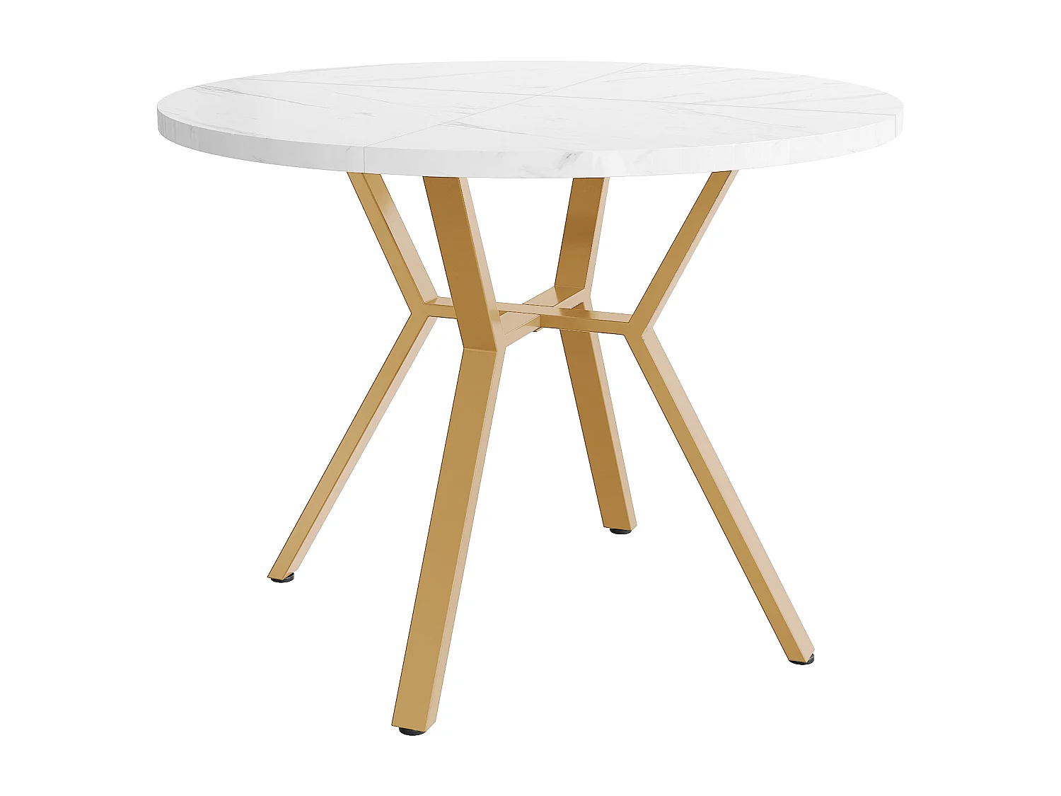 Conjunto de mesa redonda de MDF com efeito mármore de 100 cm com 4 cadeiras de veludo preto e pernas de metal dourado