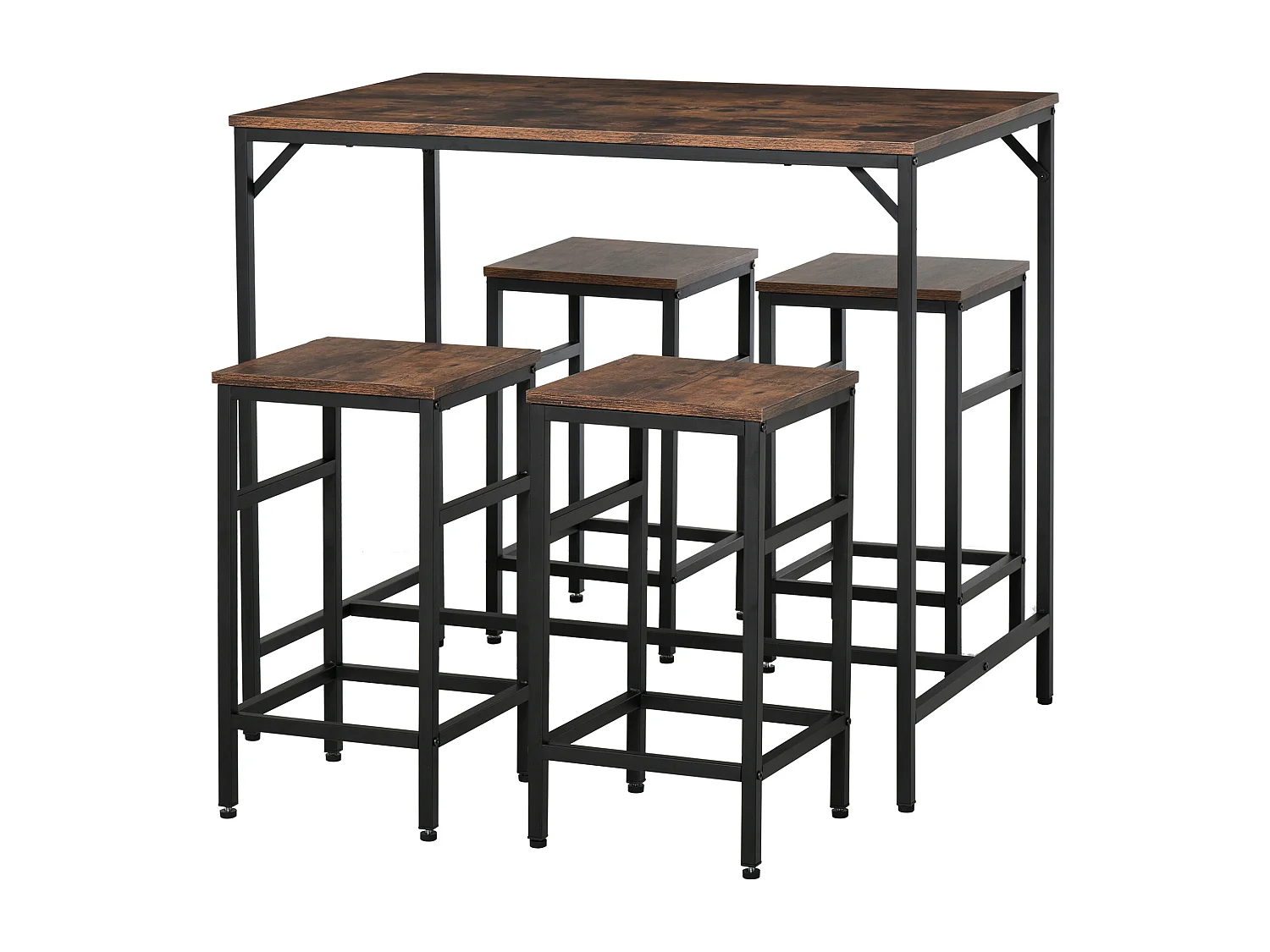 Ensemble bar tavolo 5 pezzi MDF metallo 4 tabourets cucina salone brun noir 100x60x88cm