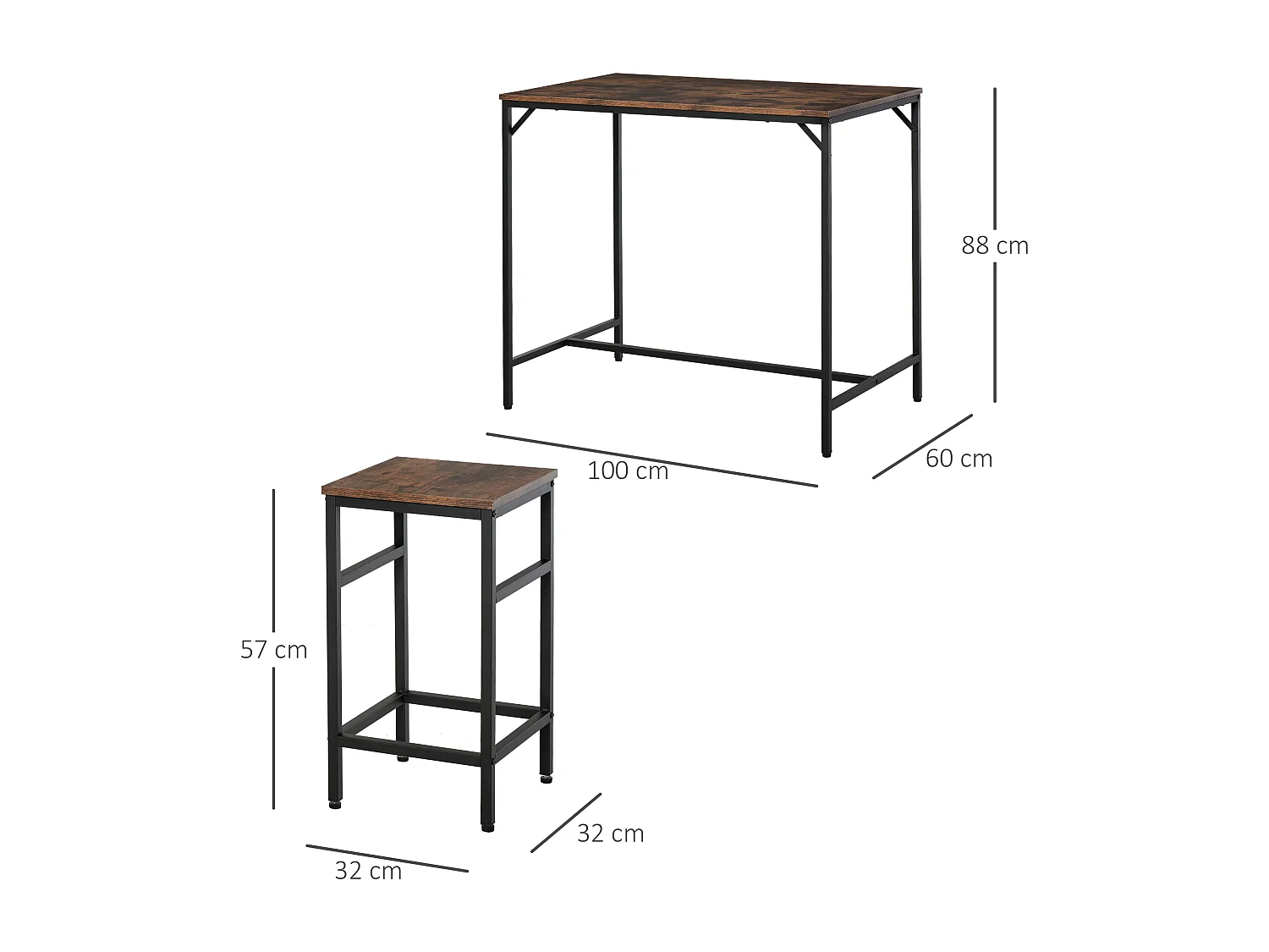 Ensemble bar tavolo 5 pezzi MDF metallo 4 tabourets cucina salone brun noir 100x60x88cm