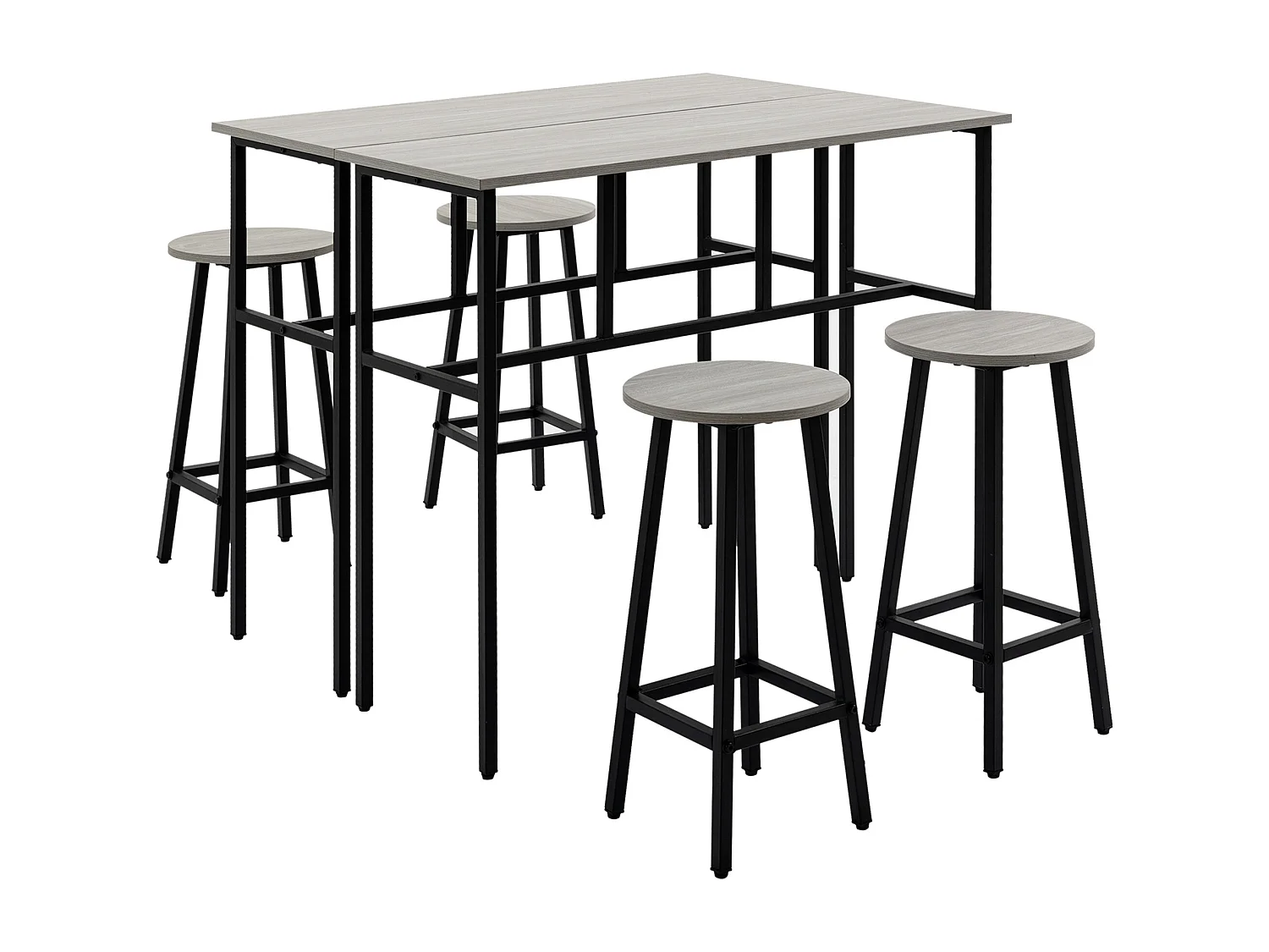 Ensemble bar 6 pezzi 2 tavoli MDF metallo 4 tabourets salone cucina gris noir