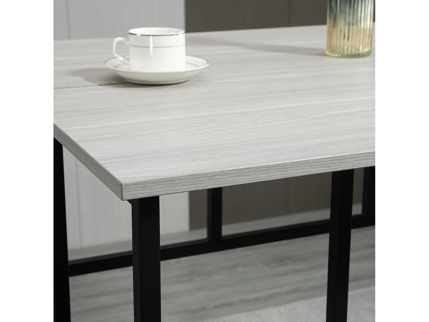 Ensemble bar 6 pezzi 2 tavoli MDF metallo 4 tabourets salone cucina gris noir