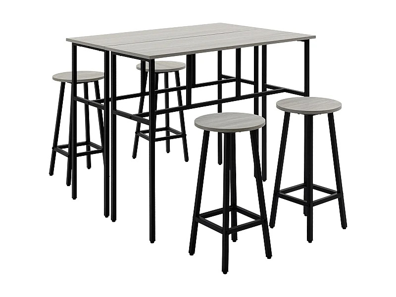 Ensemble bar 6 pezzi 2 tavoli MDF metallo 4 tabourets salone cucina gris noir