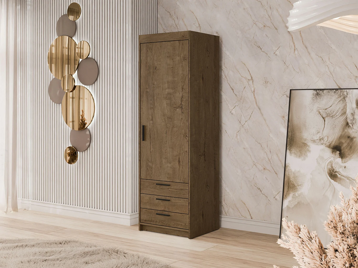 Estantería Novduni 110, Cerrable|Con cajones|Con puertas, Aglomerado laminado, 191x60cm