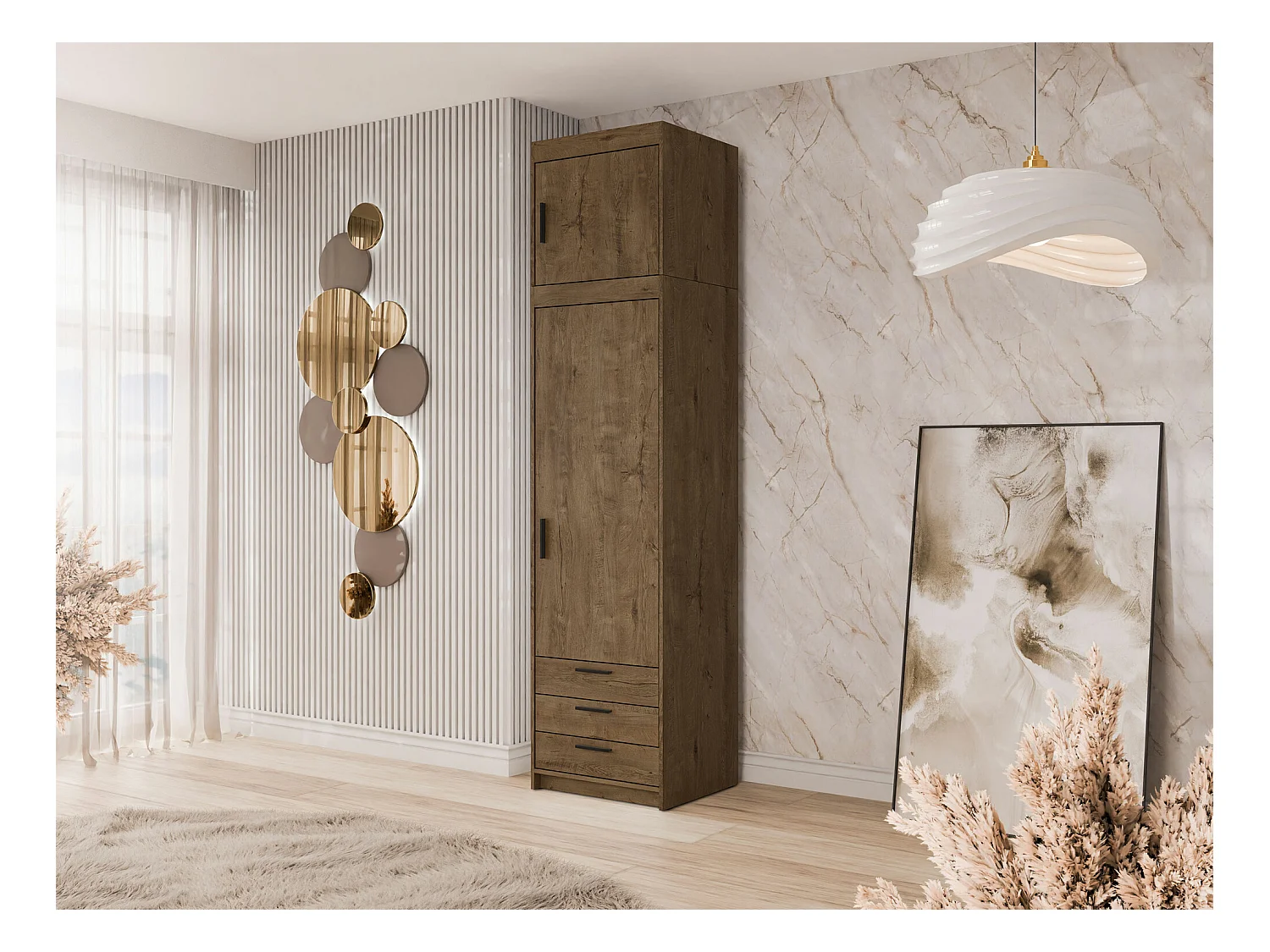 Estantería Novduni 111, Con cajones|Con puertas|Cerrable, Aglomerado laminado, 191x60cm