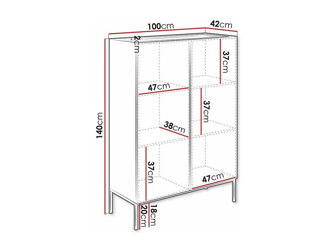 Estantería Lunole 100, Cerrable|Con puertas, MDF|Aglomerado laminado, 140x100x42cm