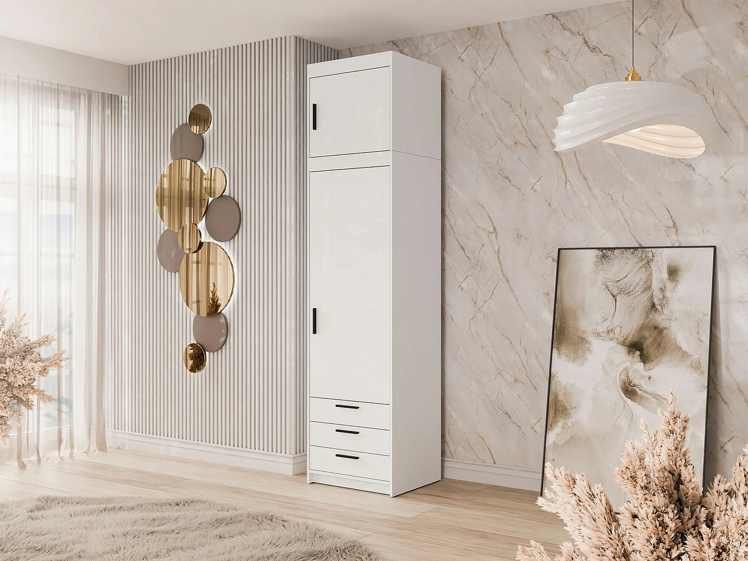 Scaffale Novduni 111, Con porte|Con cassetti|Chiuso, Truciolare laminato, 191x60x53cm