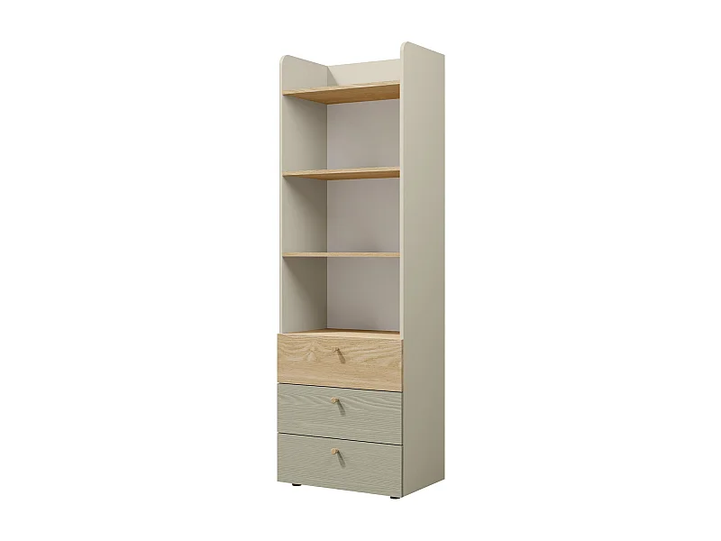 Étagère Domcali 104, Avec tiroirs|Ouvert, Stratifié, 185x60x40cm, Chêne|Gris|Beige
