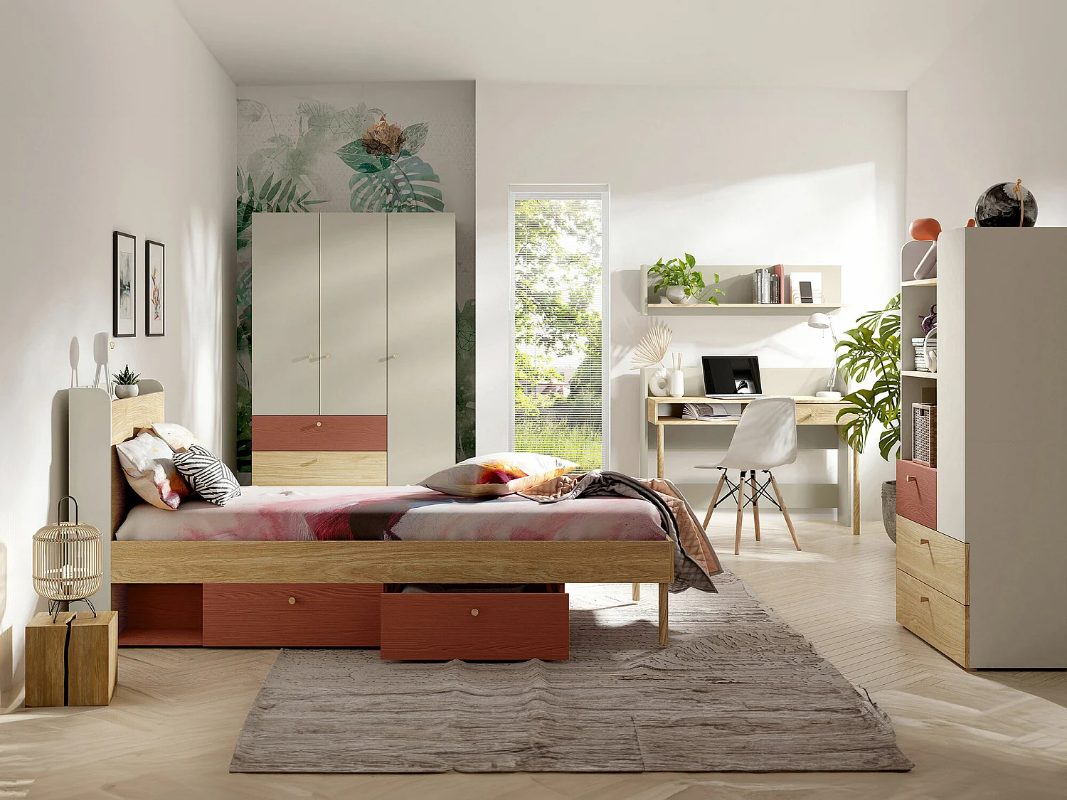 Étagère Domcali 102, Fermé|Avec tiroirs|Avec des portes, Stratifié, 185x80x40cm