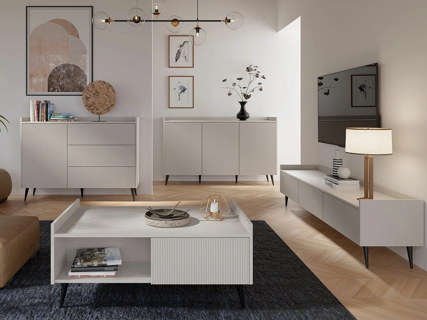 Étagère Mirfivu 100, Fermé|Avec des portes, MDF|Stratifié, 180x52x41cm, Cachemire