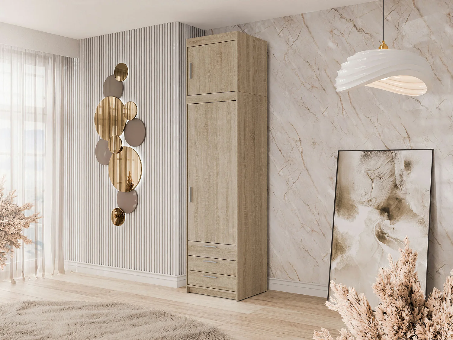 Estantería Novduni 111, Con cajones|Con puertas|Cerrable, Aglomerado laminado, 191x60cm