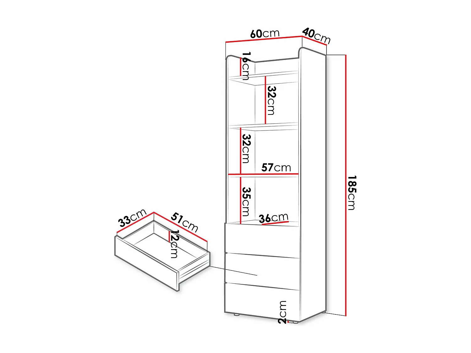 Étagère Domcali 104, Avec tiroirs|Ouvert, Stratifié, 185x60x40cm, Chêne|Beige