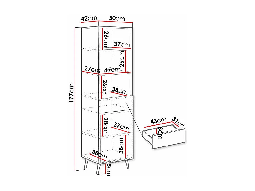 Estantería Comfivo Nuromo 102, Con cajones|Con puertas, MDF|Aglomerado laminado, 177x50cm