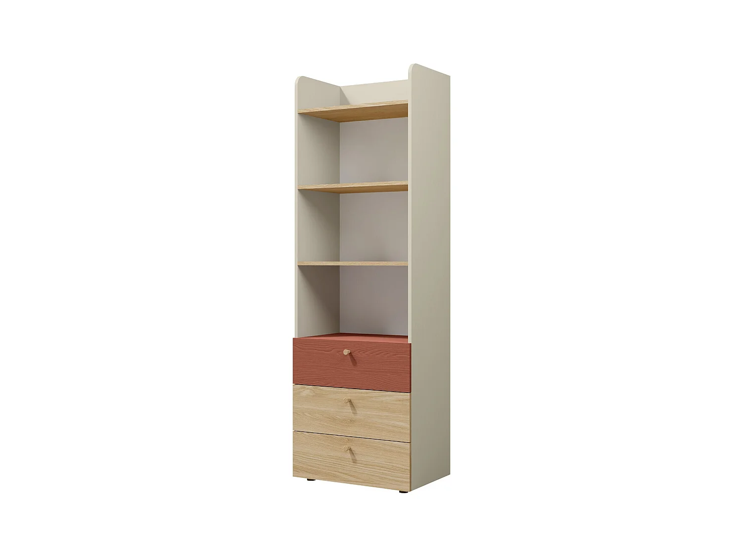 Étagère Domcali 104, Avec tiroirs|Ouvert, Stratifié, 185x60x40cm, Chêne|Coral|Beige