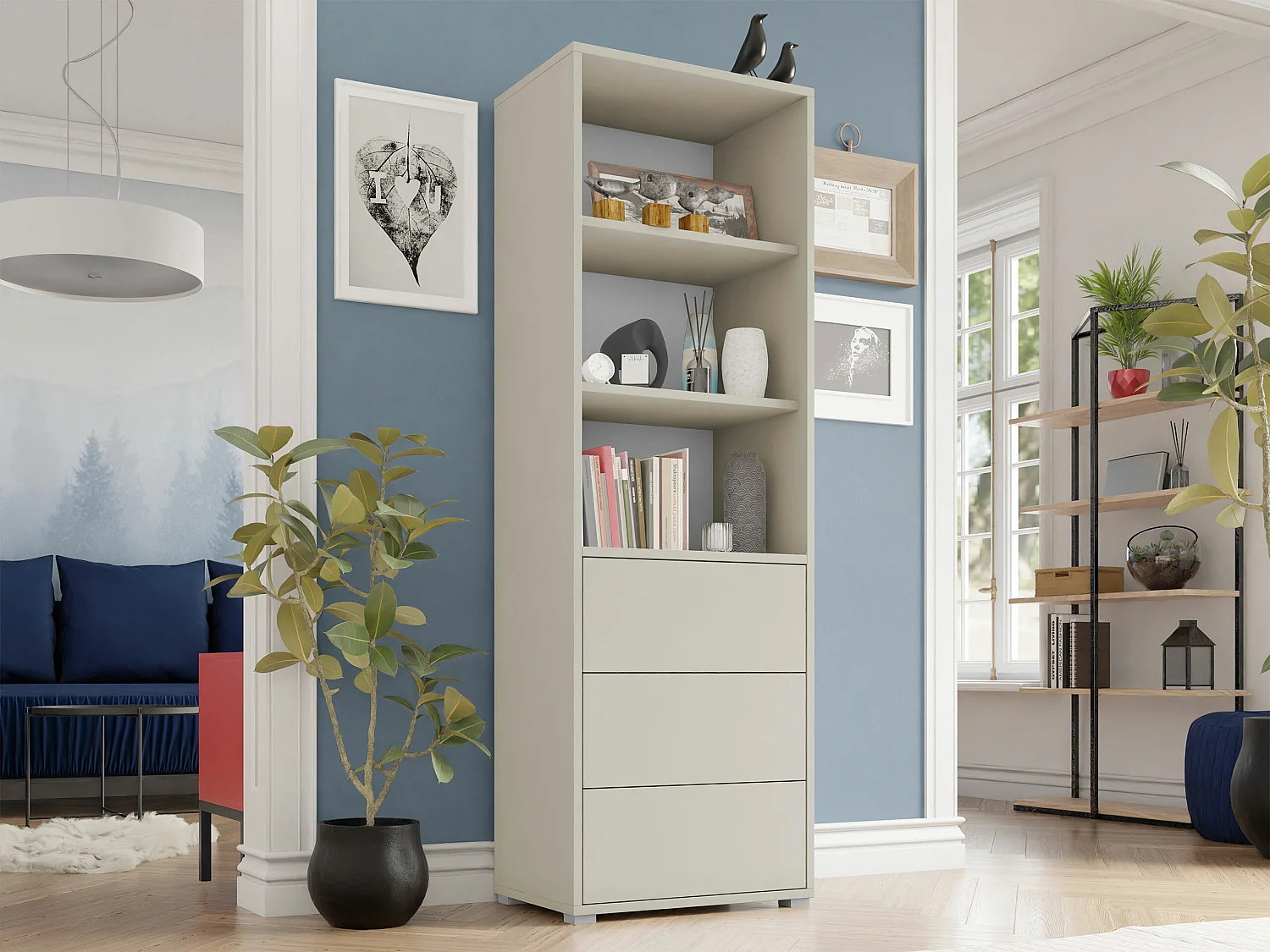 Étagère Comfivo Fersoe 105, Avec tiroirs|Fermé, Stratifié, 178x60x40cm, Cachemire