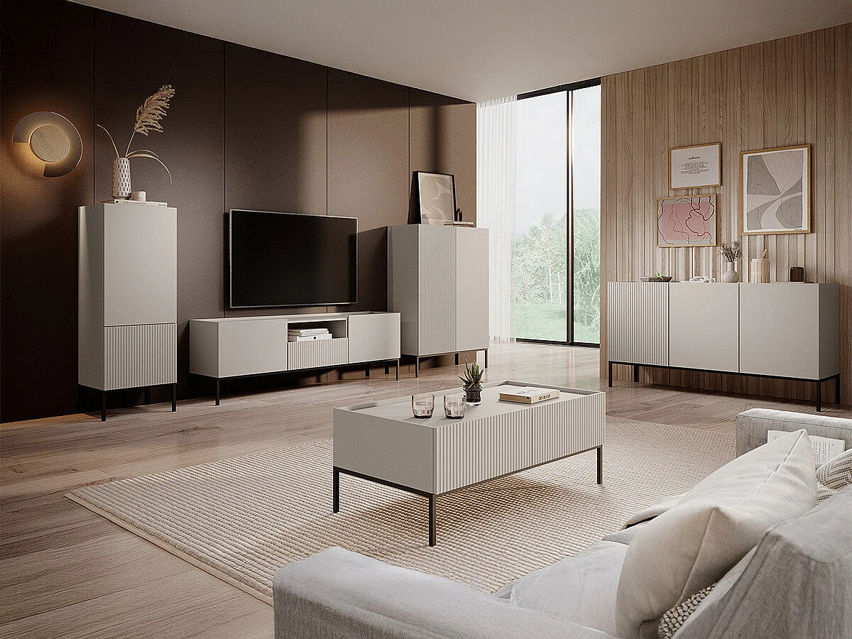 Estantería Lunole 100, Cerrable|Con puertas, MDF|Aglomerado laminado, 140x100x42cm