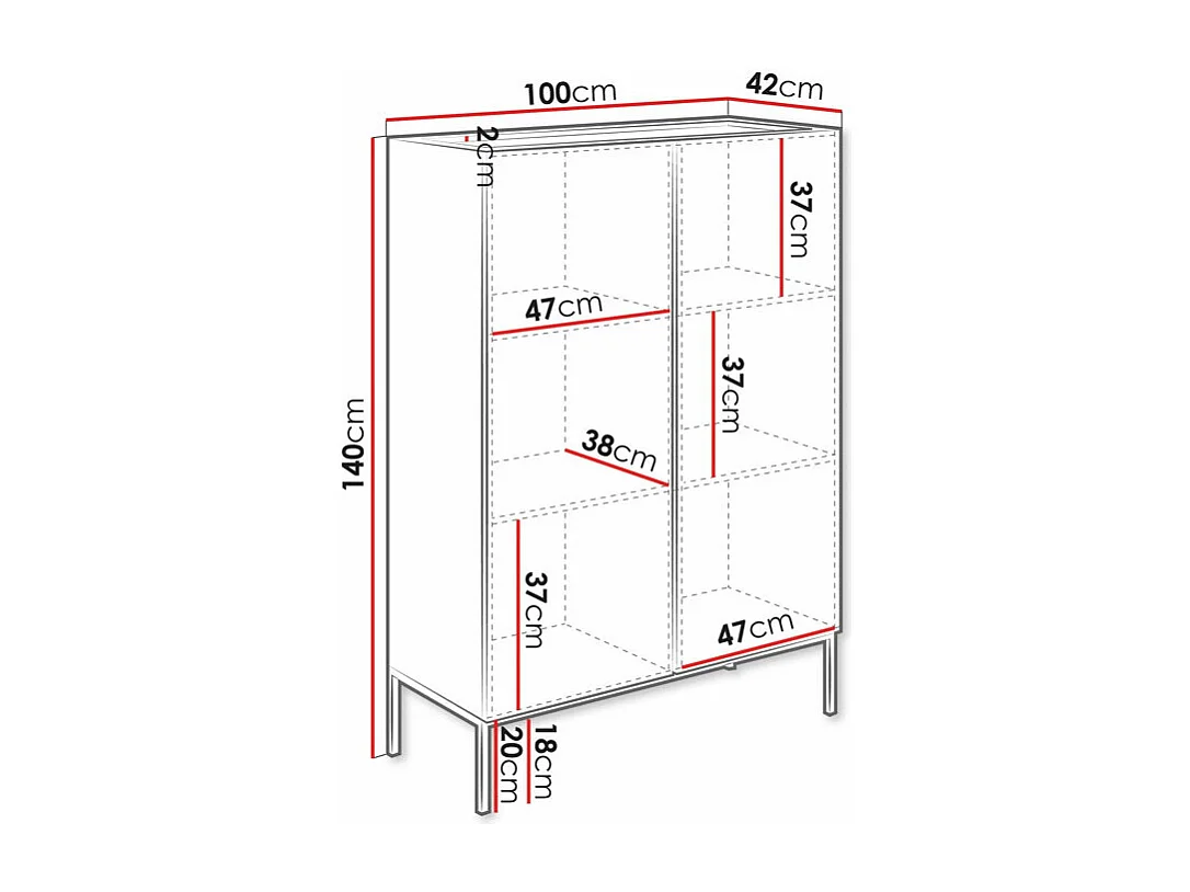 Estantería Lunole 100, Cerrable|Con puertas, MDF|Aglomerado laminado, 140x100x42cm