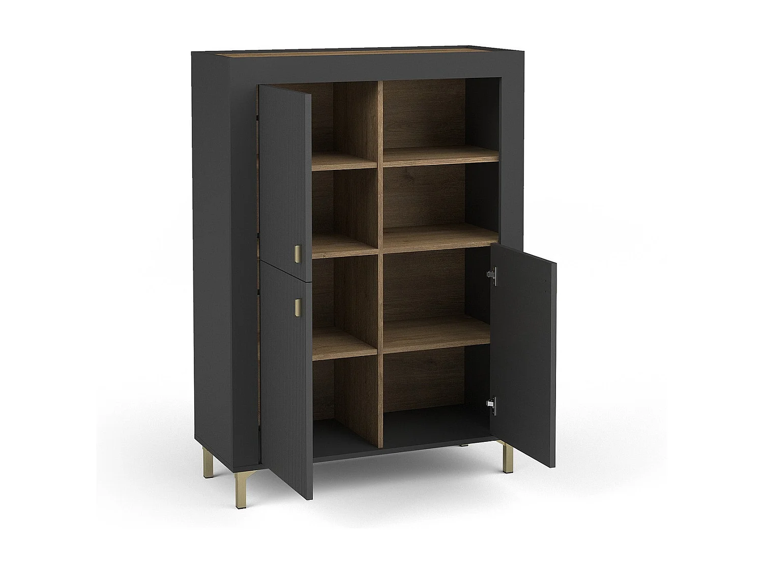 Étagère Mormavu 105, Avec des portes, Stratifié, 136x97x40cm, Noir mat|Chêne