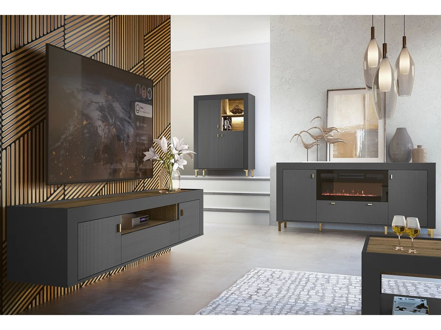 Étagère Mormavu 105, Avec des portes, Stratifié, 136x97x40cm, Noir mat|Chêne