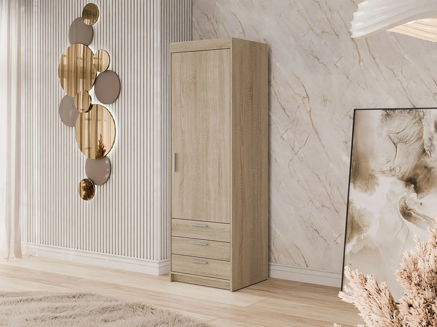 Estantería Novduni 110, Cerrable|Con cajones|Con puertas, Aglomerado laminado, 191x60cm