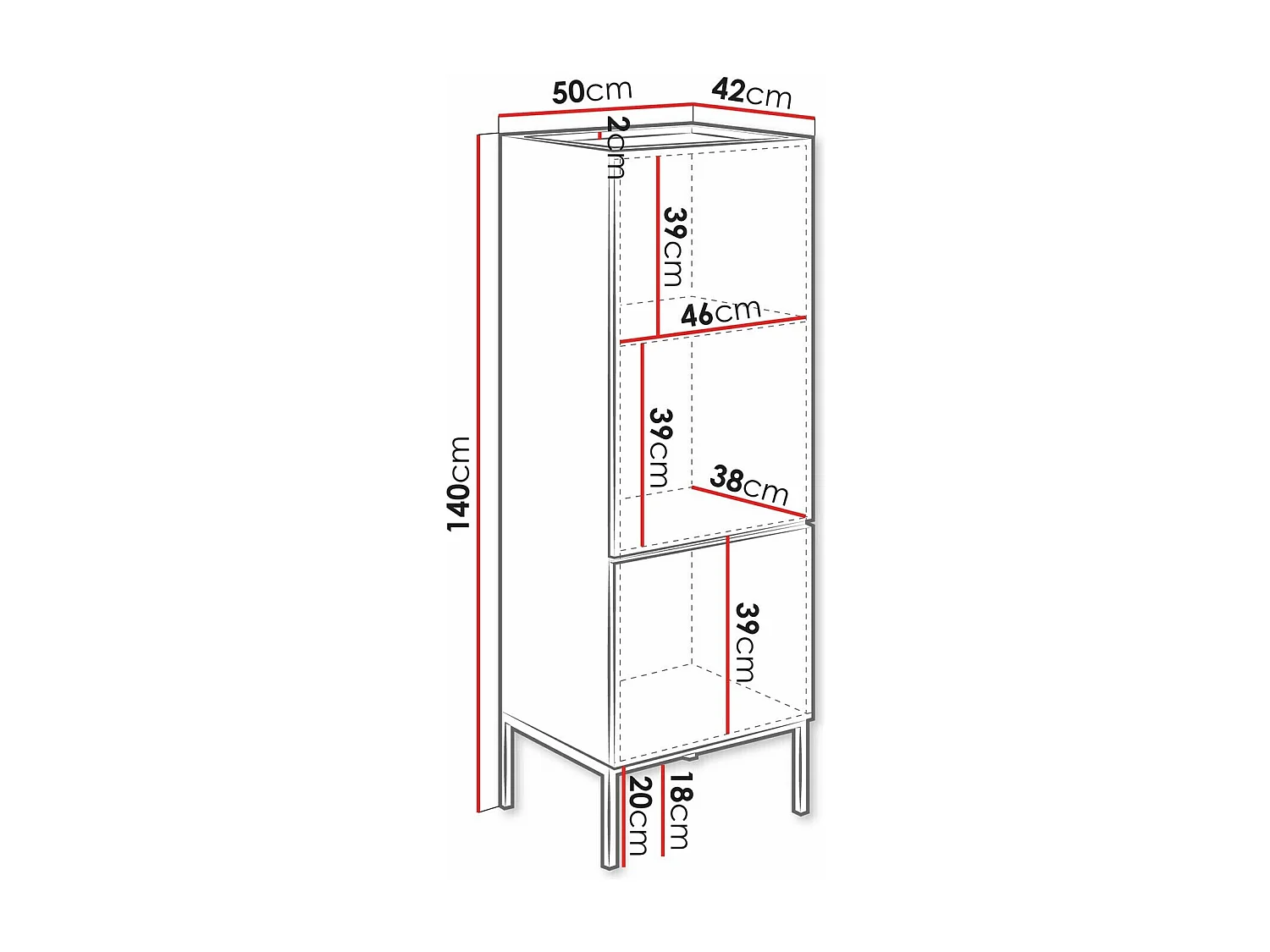 Estantería Lunole 102, Cerrable|Con puertas, MDF|Aglomerado laminado, 140x50x42cm