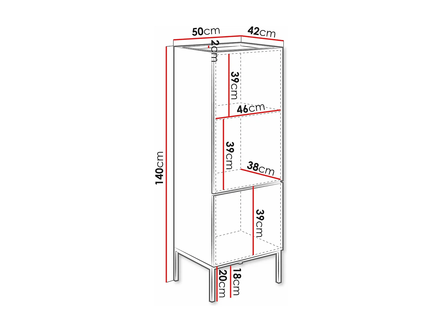 Estantería Lunole 102, Cerrable|Con puertas, MDF|Aglomerado laminado, 140x50x42cm