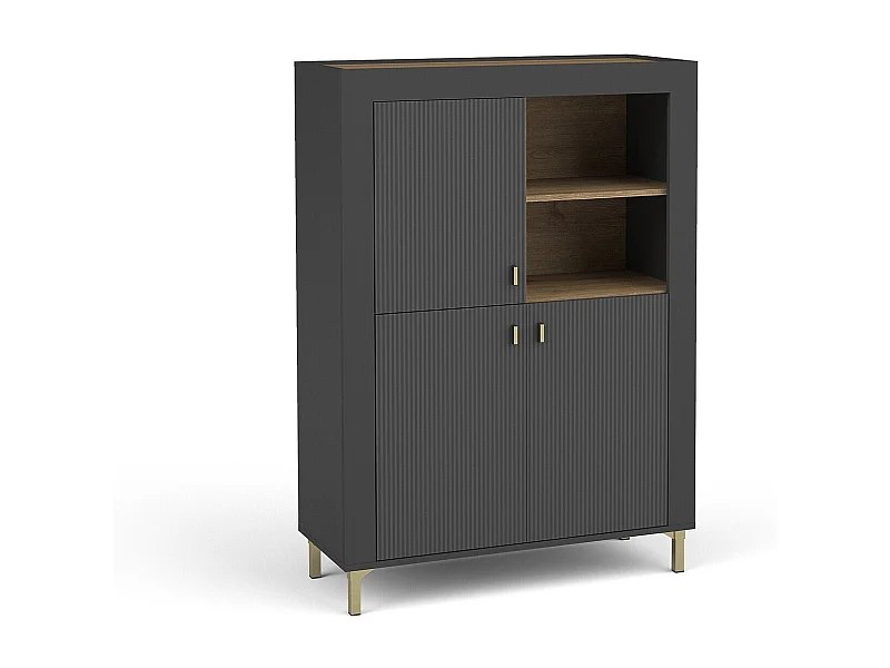 Étagère Mormavu 105, Avec des portes, Stratifié, 136x97x40cm, Noir mat|Chêne