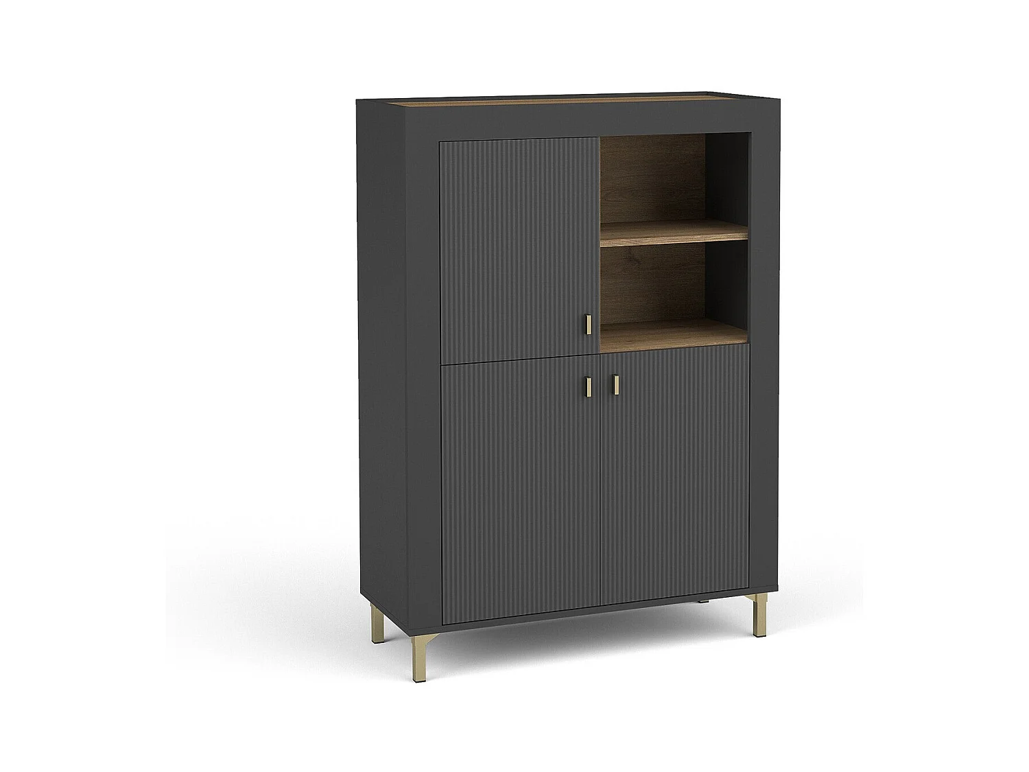 Étagère Mormavu 105, Avec des portes, Stratifié, 136x97x40cm, Noir mat|Chêne