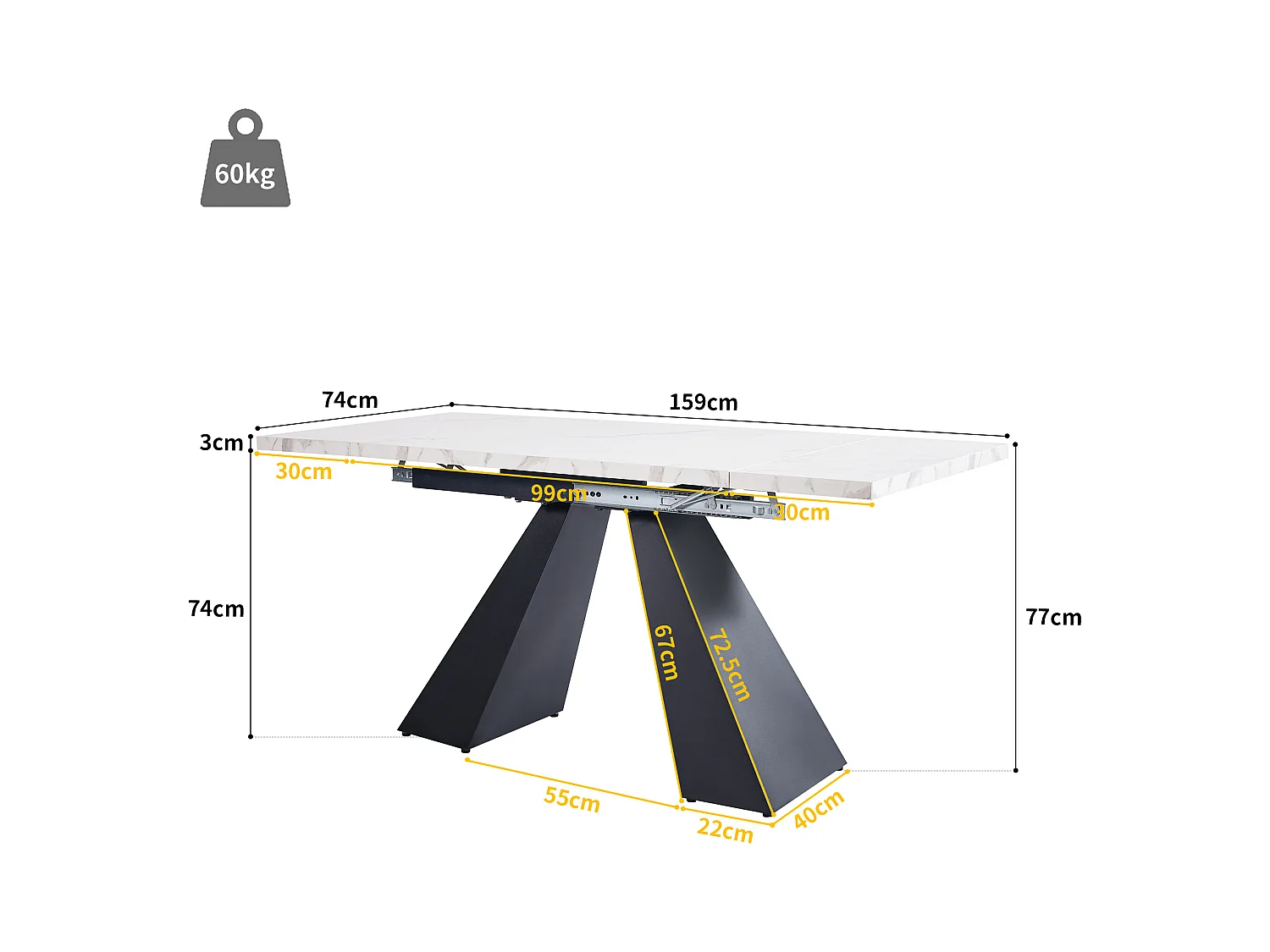 Conjunto de jantar de 5 peças com mesa extensível de MDF e pernas de coluna + 4 cadeiras de veludo cinza