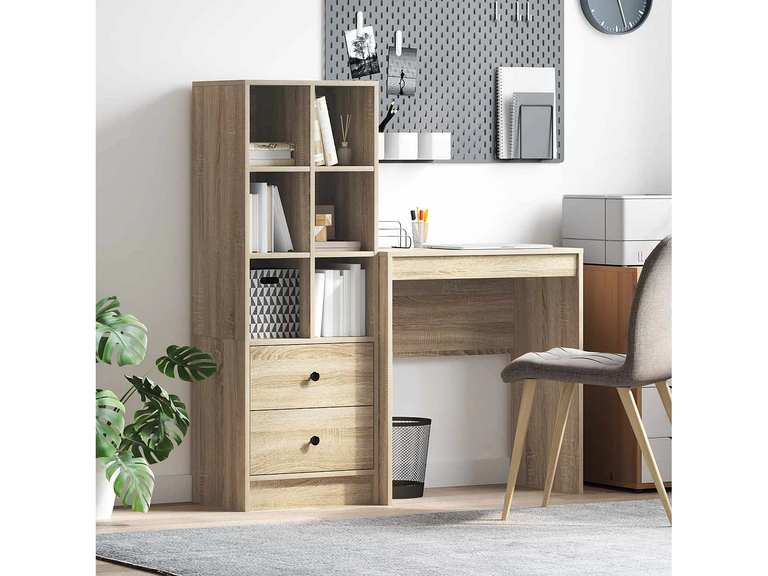 Escritorio con cajón con estante 2 pcs Roble Sonoma
