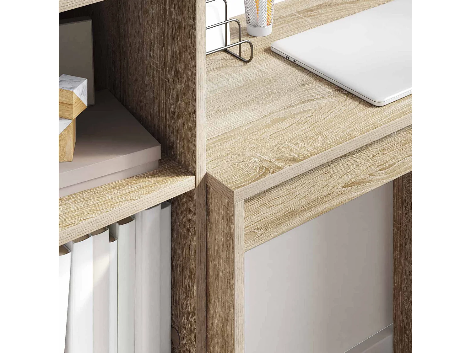 Escritorio con cajón con estante 2 pcs Roble Sonoma