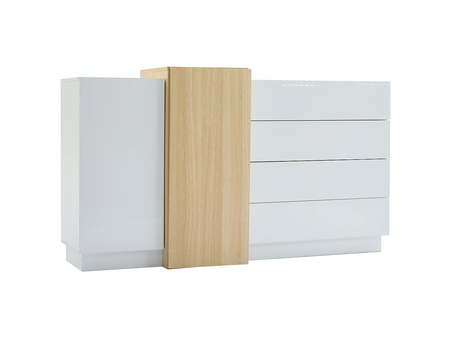 Aparador em MDF lacado branco, arrumação sem puxadores, 160 cm, sala de estar, entrada, quarto