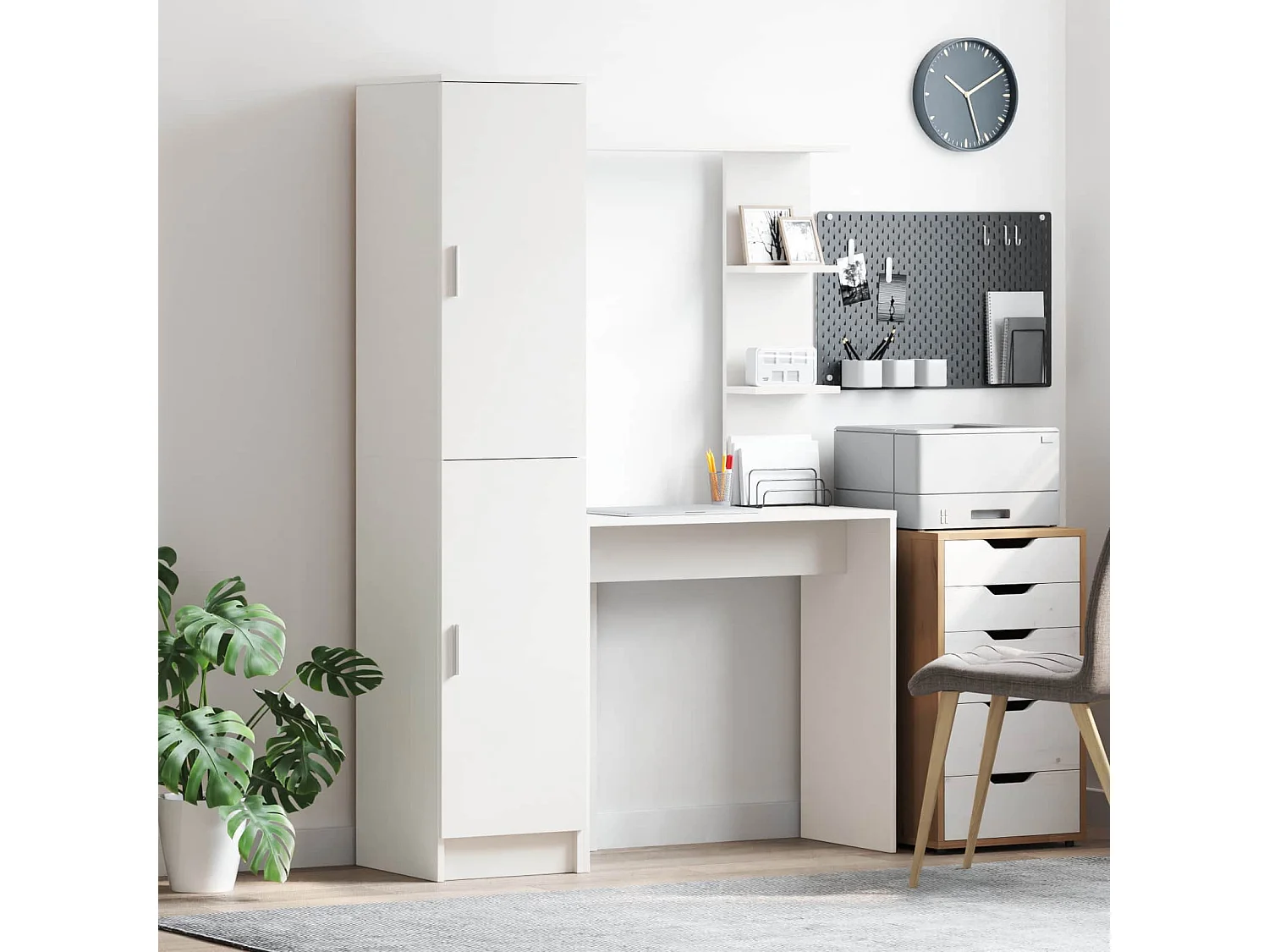 Bureau avec rangement avec porte 2 pcs Blanc Bois d'ingénierie