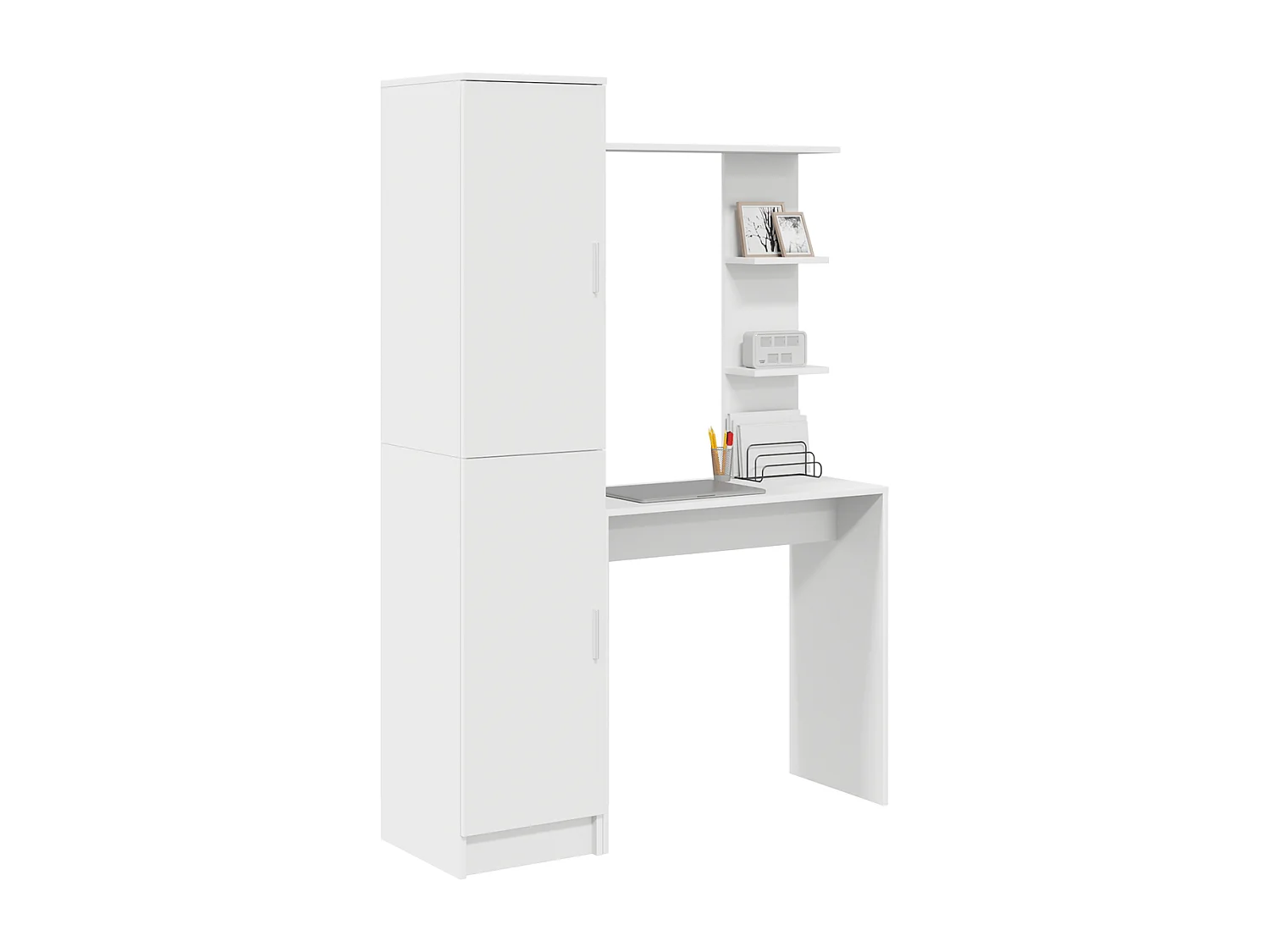 Bureau avec rangement avec porte 2 pcs Blanc Bois d'ingénierie