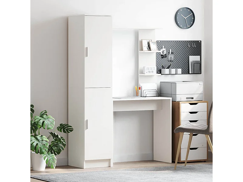 Bureau avec rangement avec porte 2 pcs Blanc Bois d'ingénierie