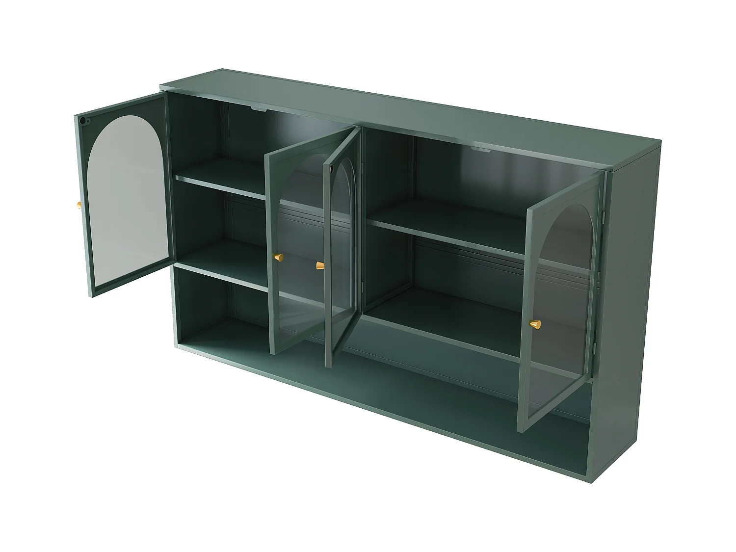 Meuble murale 4 porte verre trempé métal rangement kitchen salon salle de bain vert foncé 120x23x70 cm