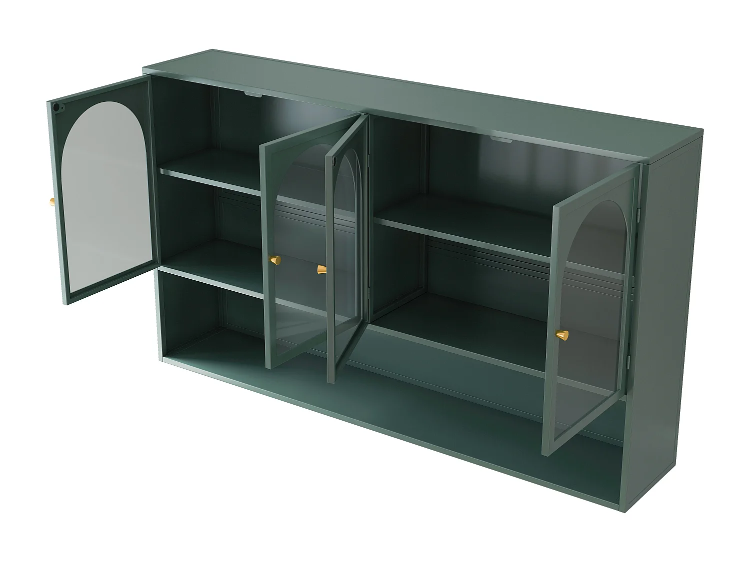 Mueble alto 4 puertas, cristal templado, metal, almacenaje, cocina, salón, baño, verde oscuro, 120x23x70 cm