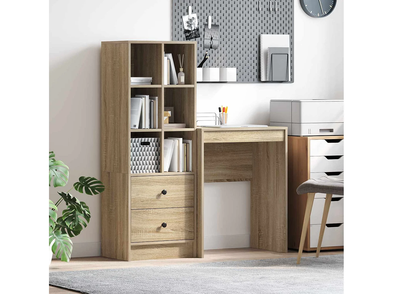 Bureau avec tiroir avec étagère 2 pcs Chêne Sonoma