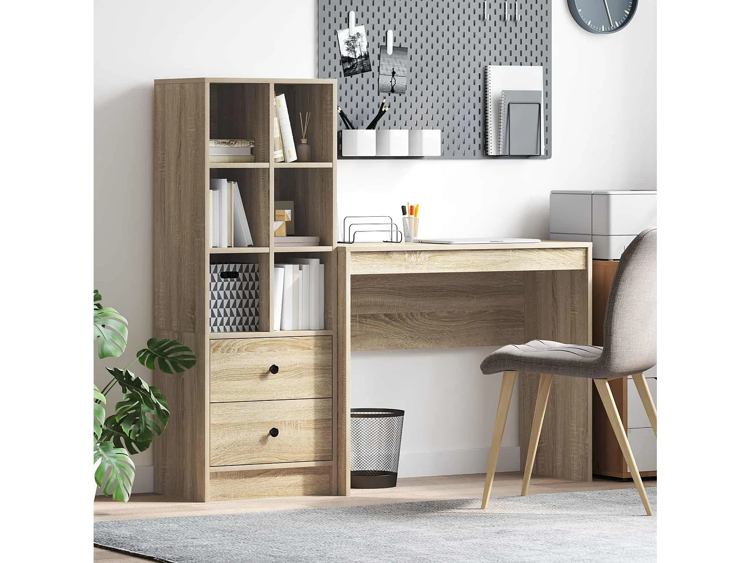 Bureau avec tiroir avec étagère 2 pcs Chêne Sonoma