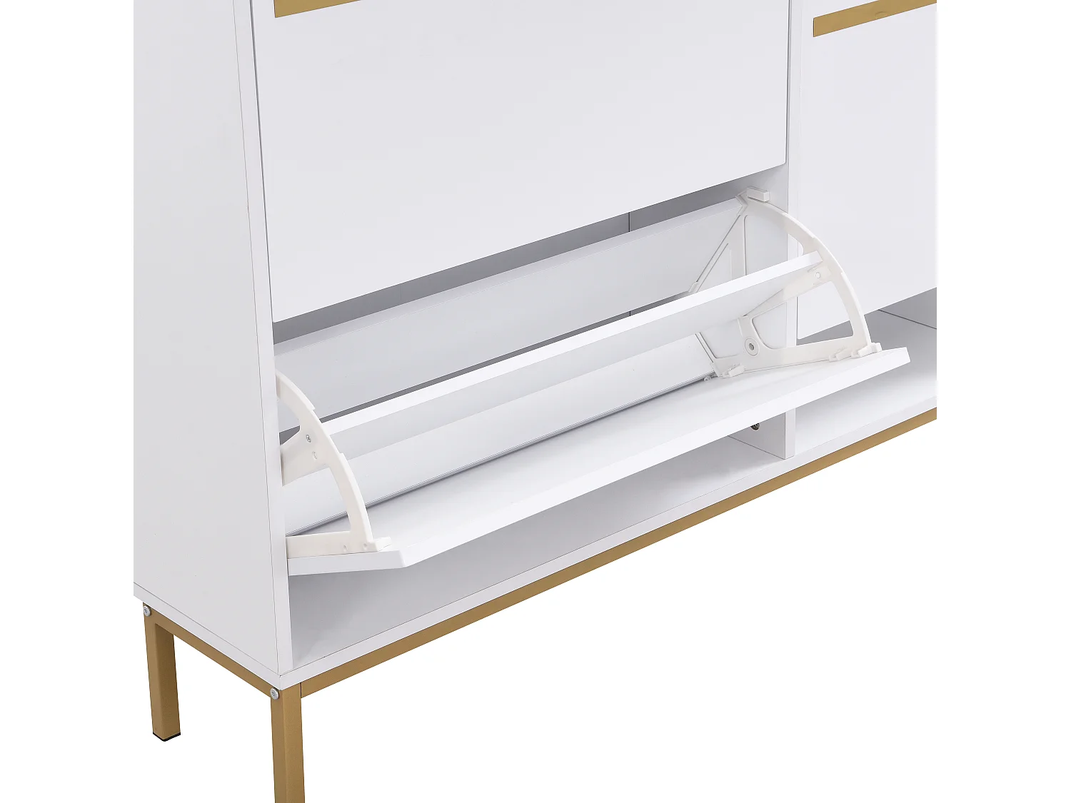 Sapateira MDF embutida banco de armazenamento hall entrada branco ouro 105x115x25 cm