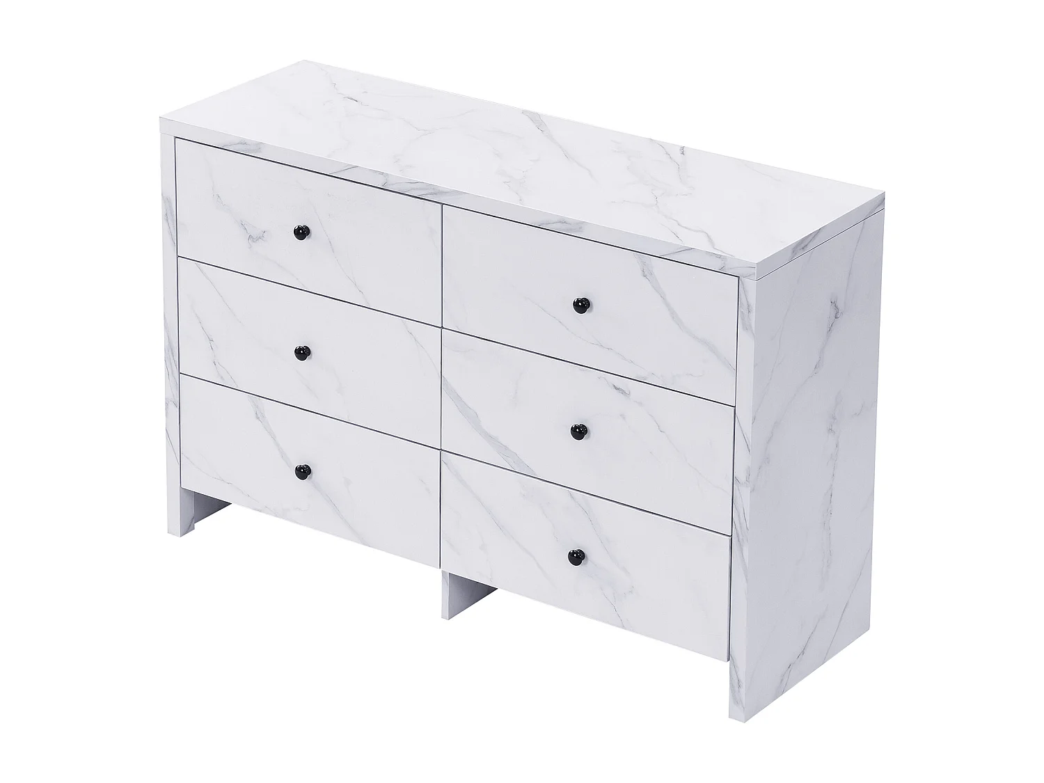 Cômoda com 6 gavetas efeito mármore, painel de madeira, arrumação, quarto, sala, escritório, branco, 120x40x80 cm