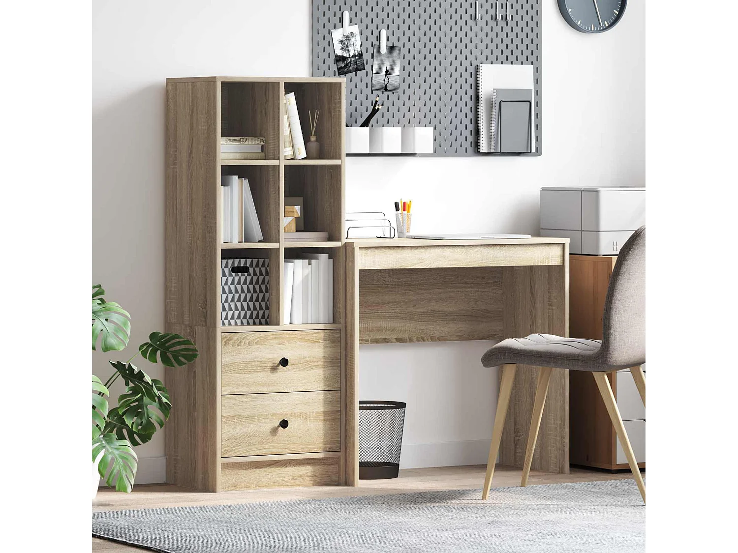 Escritorio con cajón con estante 2 pcs Roble Sonoma