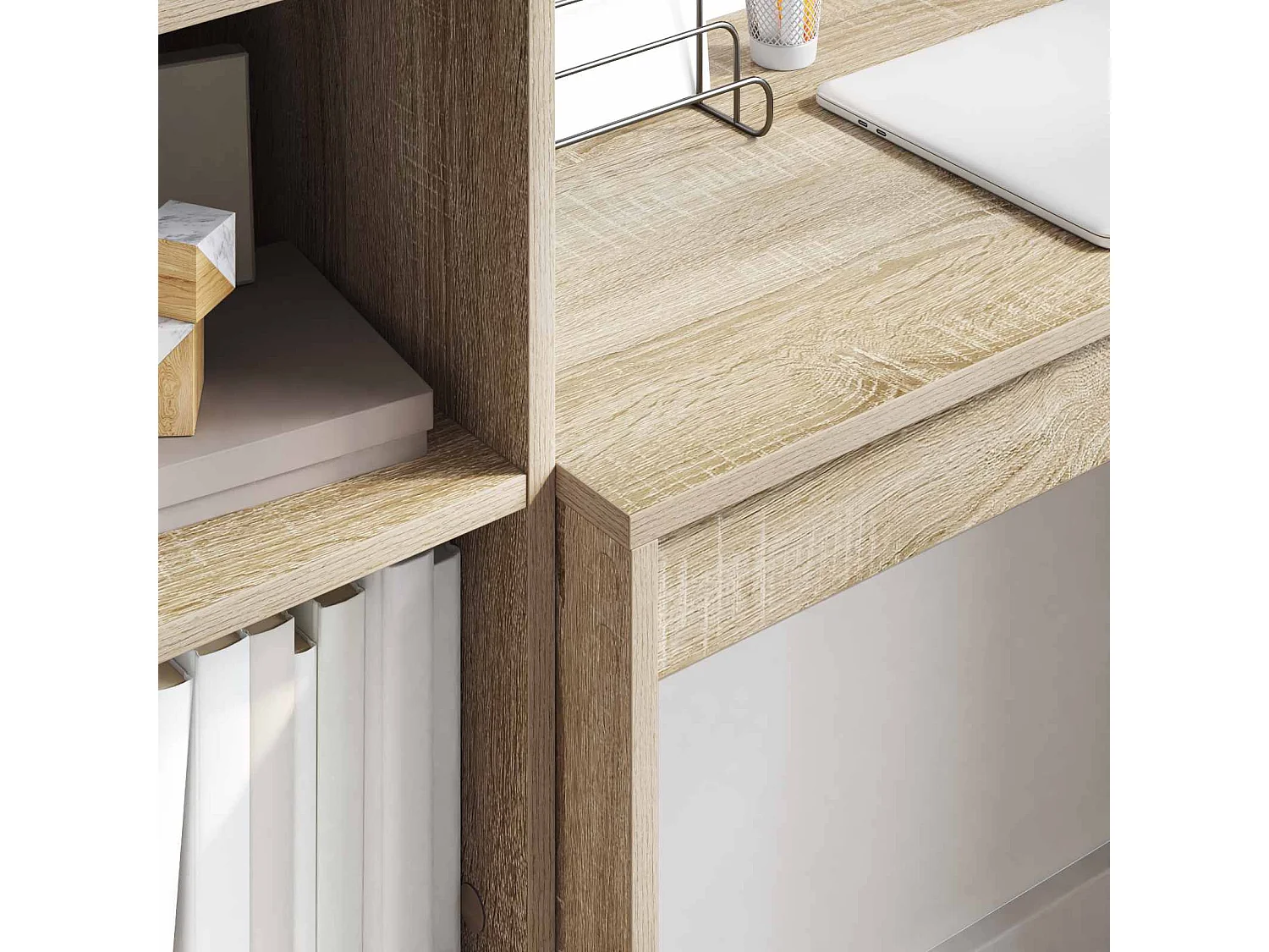 Escritorio con cajón con estante 2 pcs Roble Sonoma